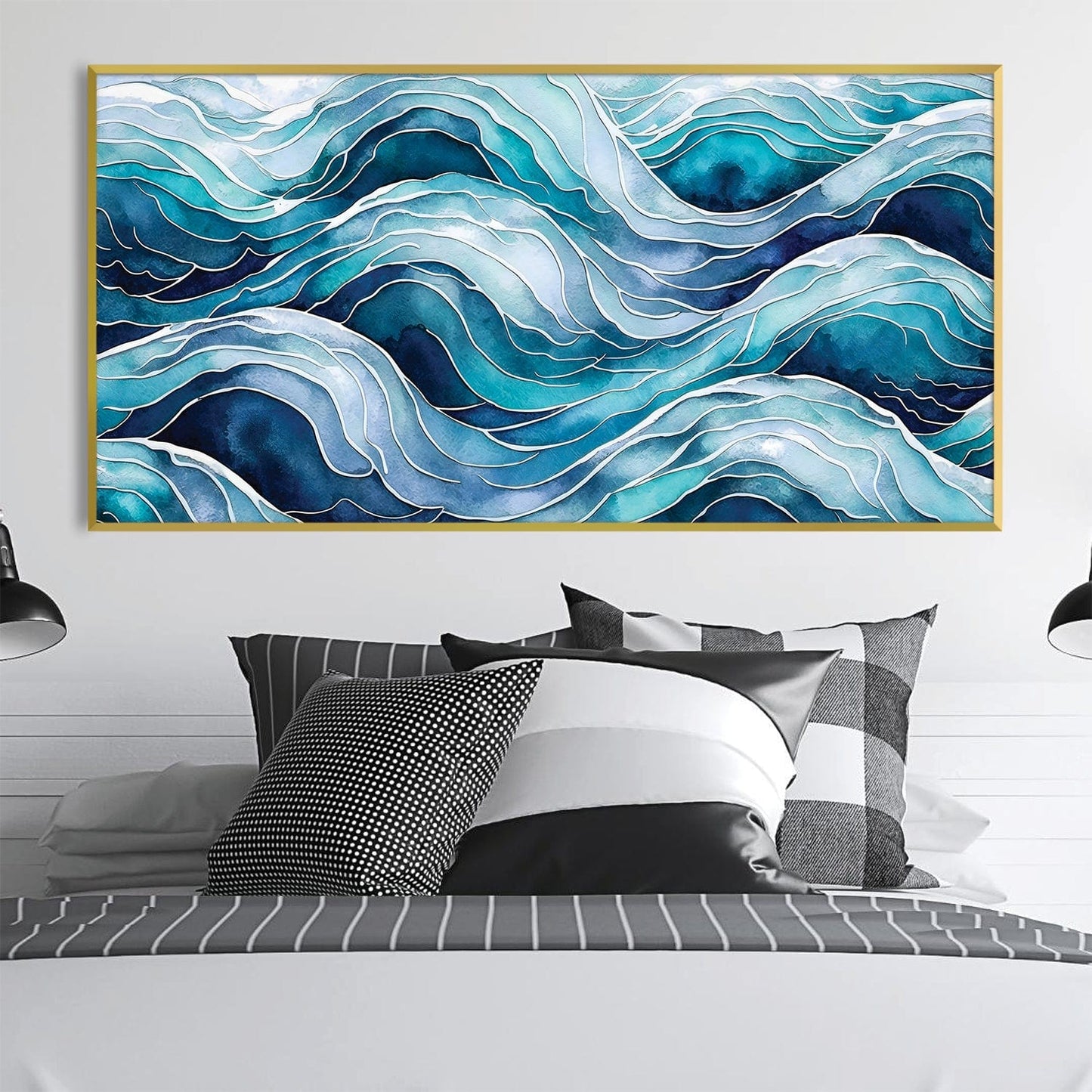 Serene Ocean Waves Abstract Oil Painting for Modern Home Decor