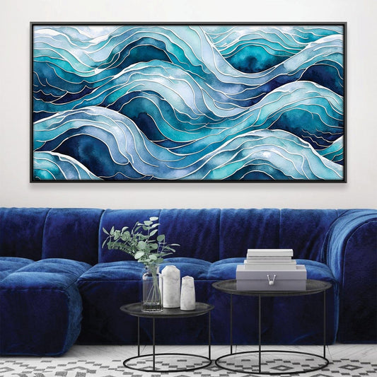 Serene Ocean Waves Abstract Oil Painting for Modern Home Decor