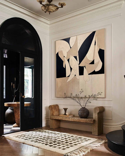 Abstract Beige and Black Oil Painting for Modern Home Decor