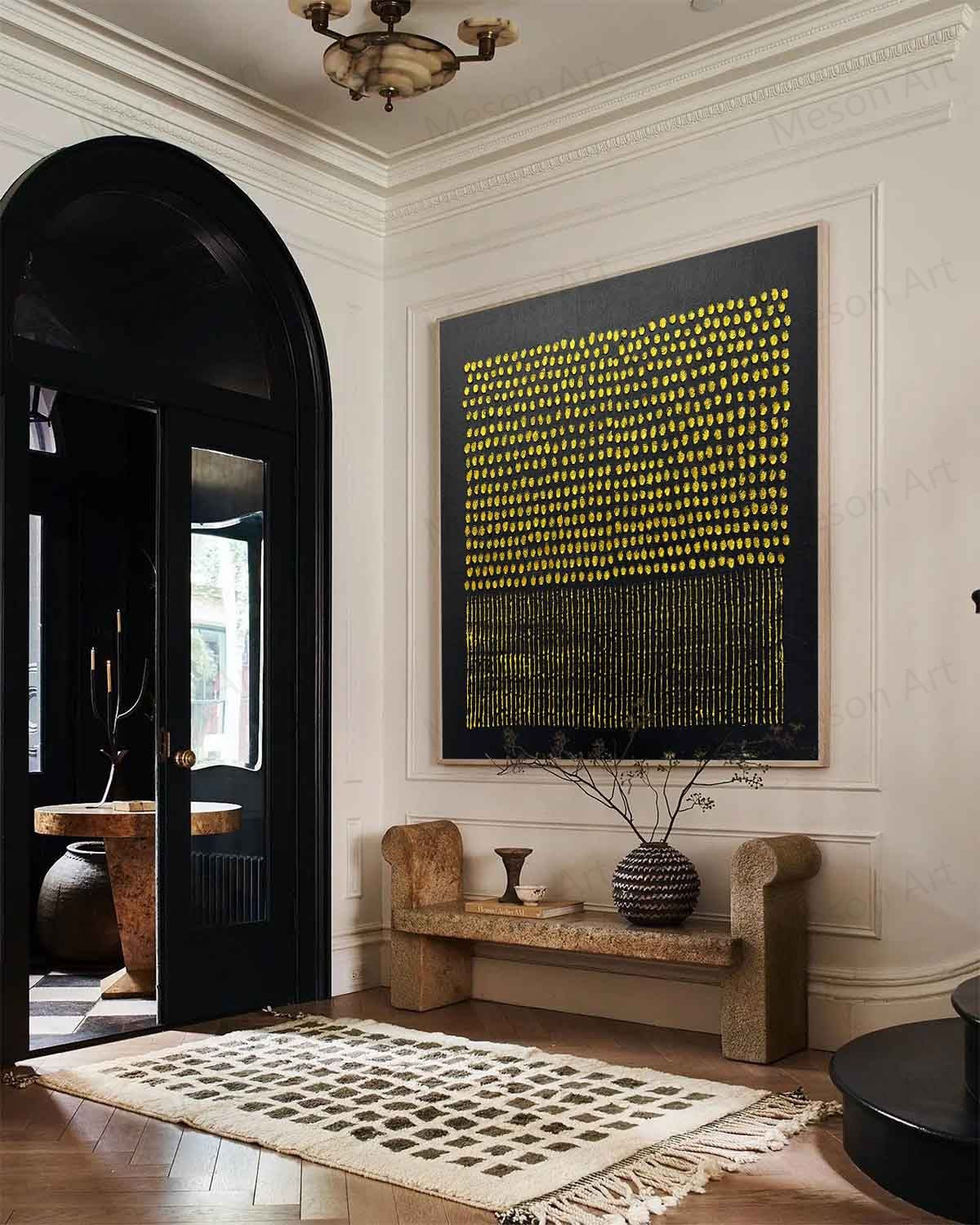 Abstract Gold and Black Textured Oil Painting for Modern Home Decor