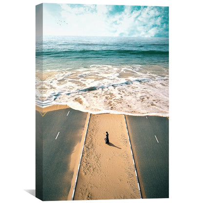 Coastal Tranquility: Serene Ocean Road Landscape Oil Painting