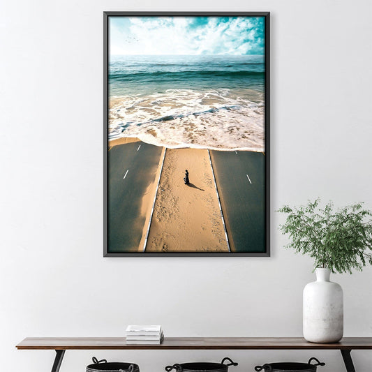 Coastal Tranquility: Serene Ocean Road Landscape Oil Painting