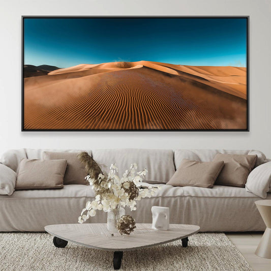Serene Desert Landscape Oil Painting with Captivating Sand Dune Patterns
