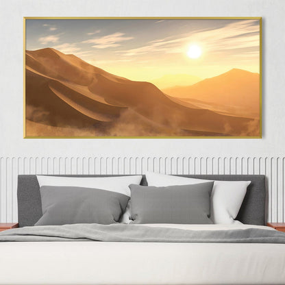Stunning Oil Painting of Desert Sunrise Over Rolling Sand Dunes