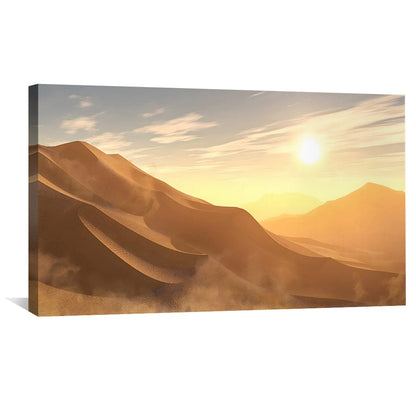 Stunning Oil Painting of Desert Sunrise Over Rolling Sand Dunes