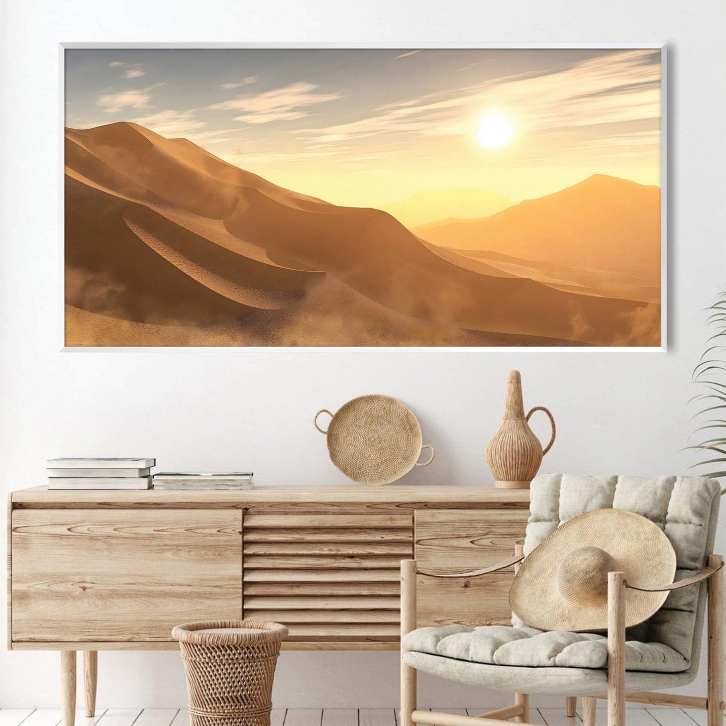Stunning Oil Painting of Desert Sunrise Over Rolling Sand Dunes