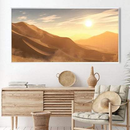 Stunning Oil Painting of Desert Sunrise Over Rolling Sand Dunes