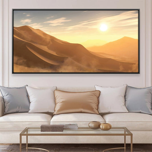Stunning Oil Painting of Desert Sunrise Over Rolling Sand Dunes