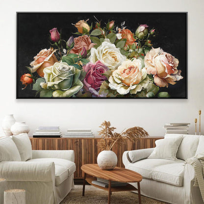 Elegant Floral Oil Painting - Romantic Bouquet of Roses on Canvas for Home Decor