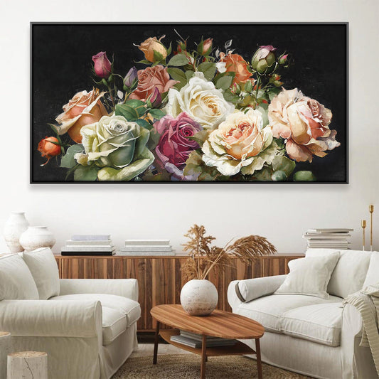 Elegant Floral Oil Painting - Romantic Bouquet of Roses on Canvas for Home Decor