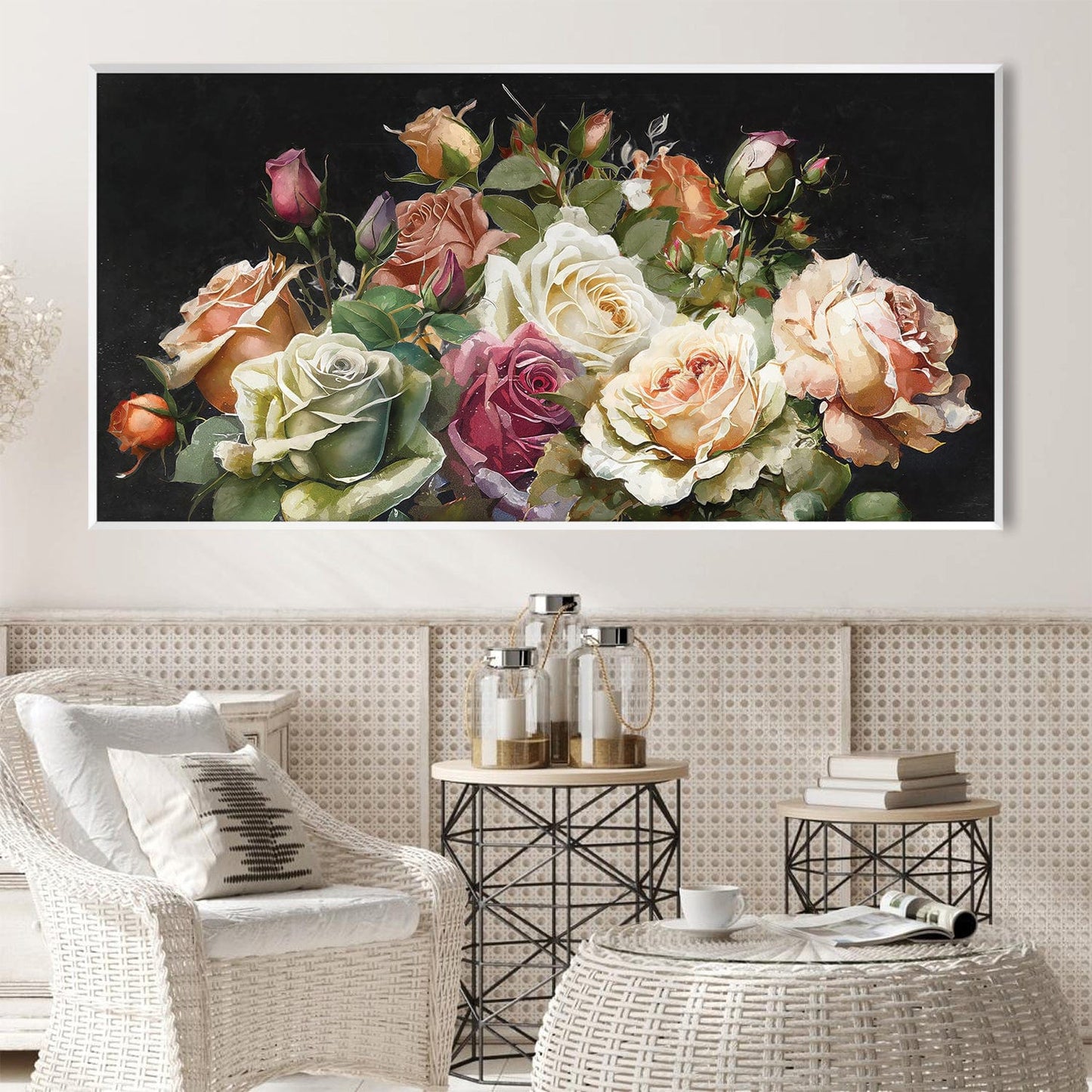 Elegant Floral Oil Painting - Romantic Bouquet of Roses on Canvas for Home Decor