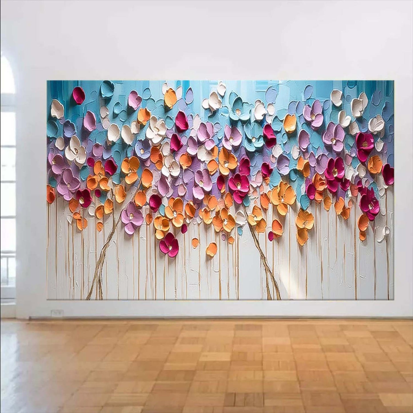 Colorful Floral Canvas Art for Home Decor - Vibrant Oil Painting