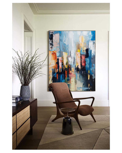 Vibrant Abstract Cityscape Oil Painting for Modern Home Decor