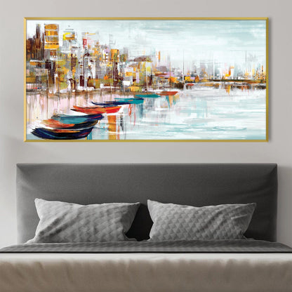 Vibrant Harbor Serenity: Colorful Boats on Calm Waters