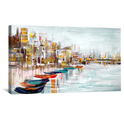 Vibrant Harbor Serenity: Colorful Boats on Calm Waters