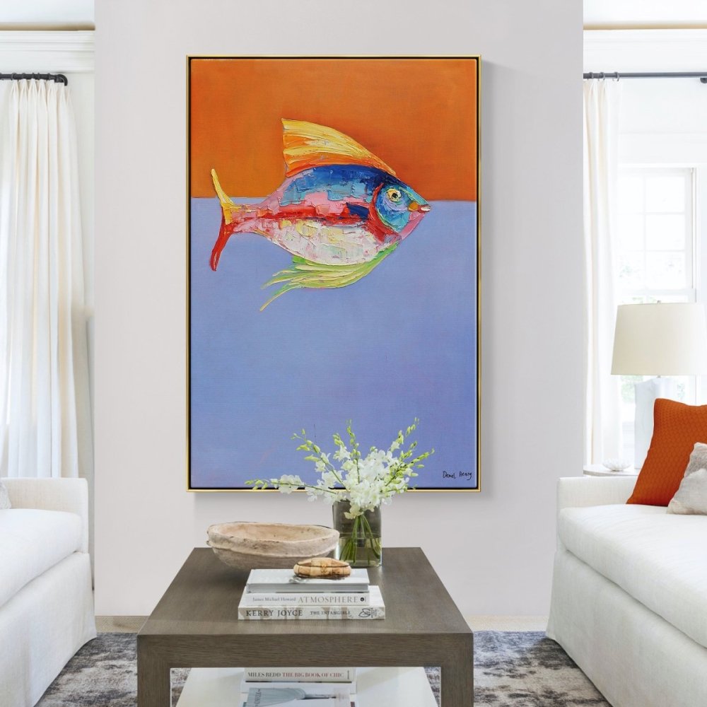 Vibrant Sea Life Oil Painting - Colorful Fish Art for Coastal Home Decor