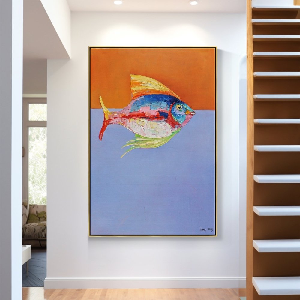 Vibrant Sea Life Oil Painting - Colorful Fish Art for Coastal Home Decor