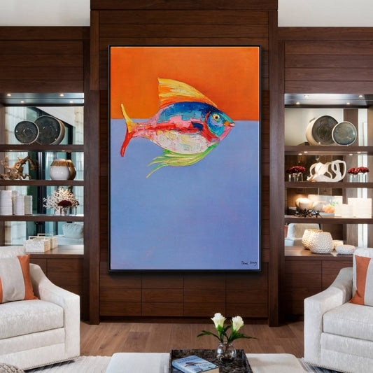 Vibrant Sea Life Oil Painting - Colorful Fish Art for Coastal Home Decor