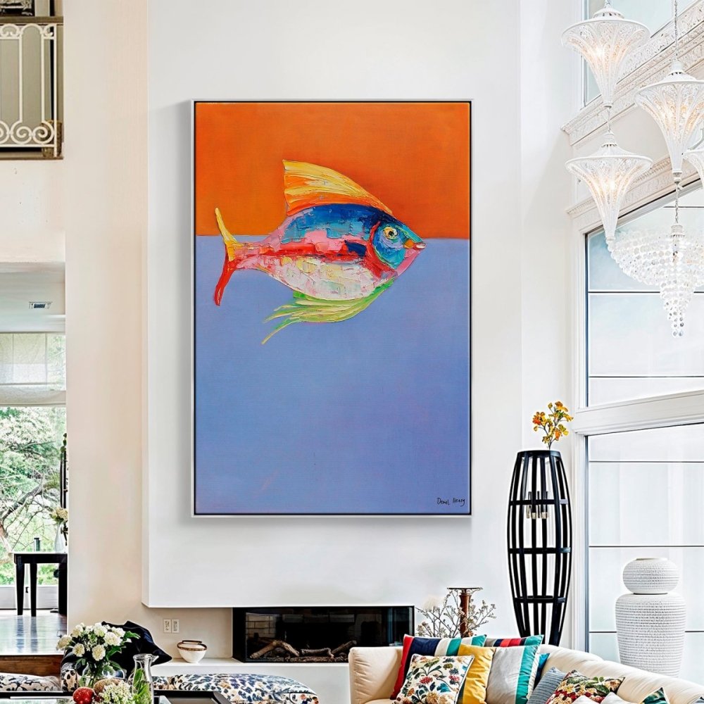 Vibrant Sea Life Oil Painting - Colorful Fish Art for Coastal Home Decor