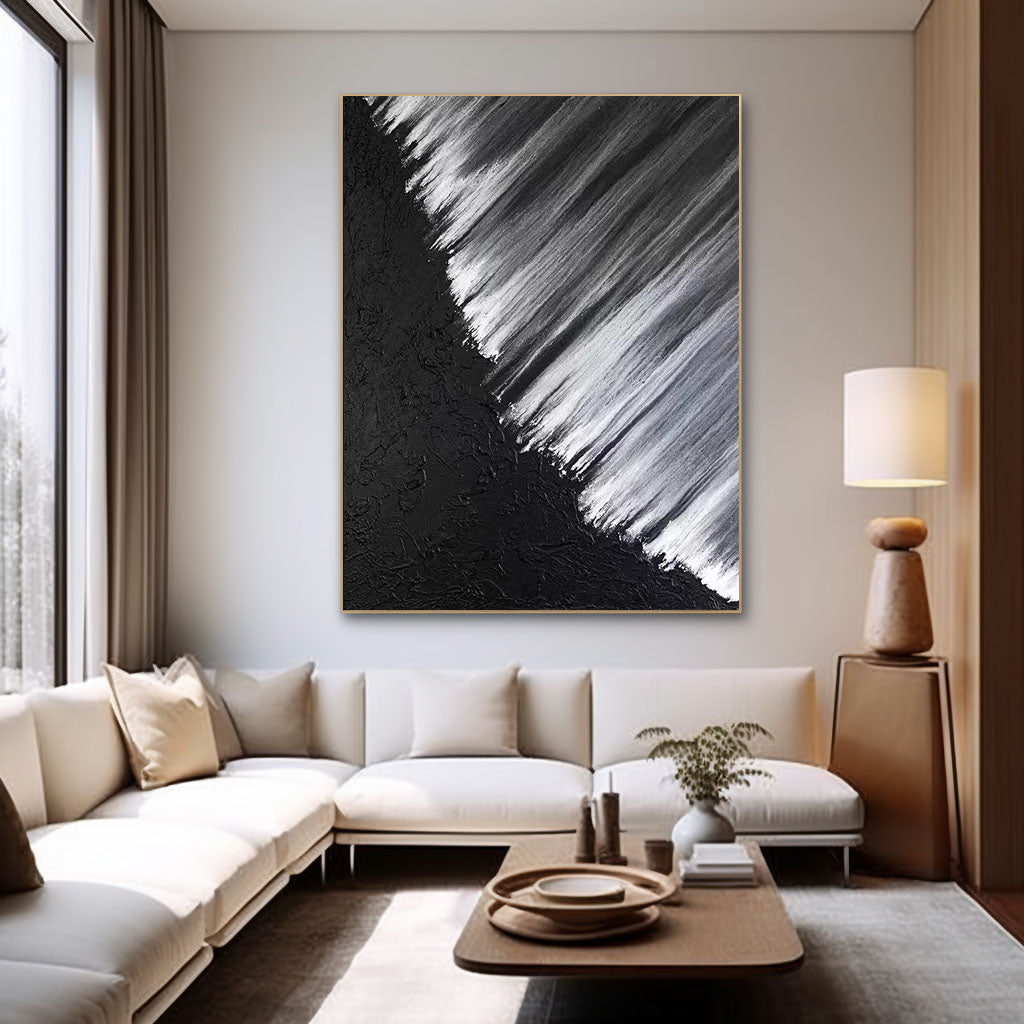 Stunning Black and White Abstract Oil Painting for Modern Home Decor