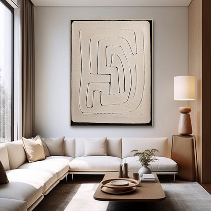 Contemporary Beige and Brown Abstract Oil Painting for Modern Home Decor