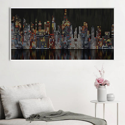 Vibrant Cityscape Oil Painting with Modern Dotted Design