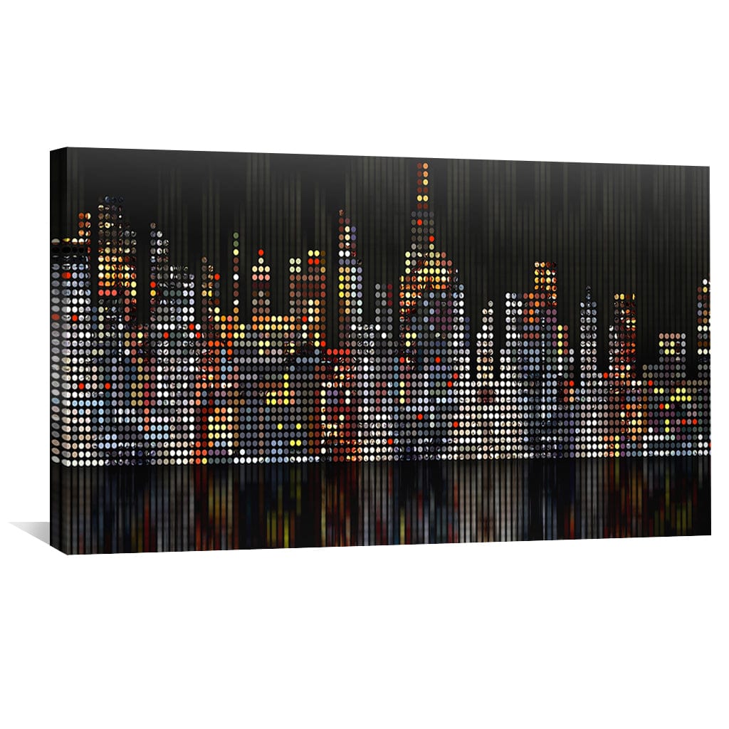 Vibrant Cityscape Oil Painting with Modern Dotted Design