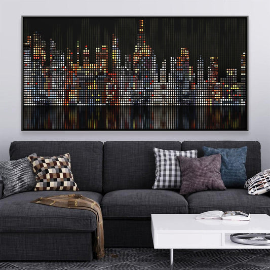 Vibrant Cityscape Oil Painting with Modern Dotted Design