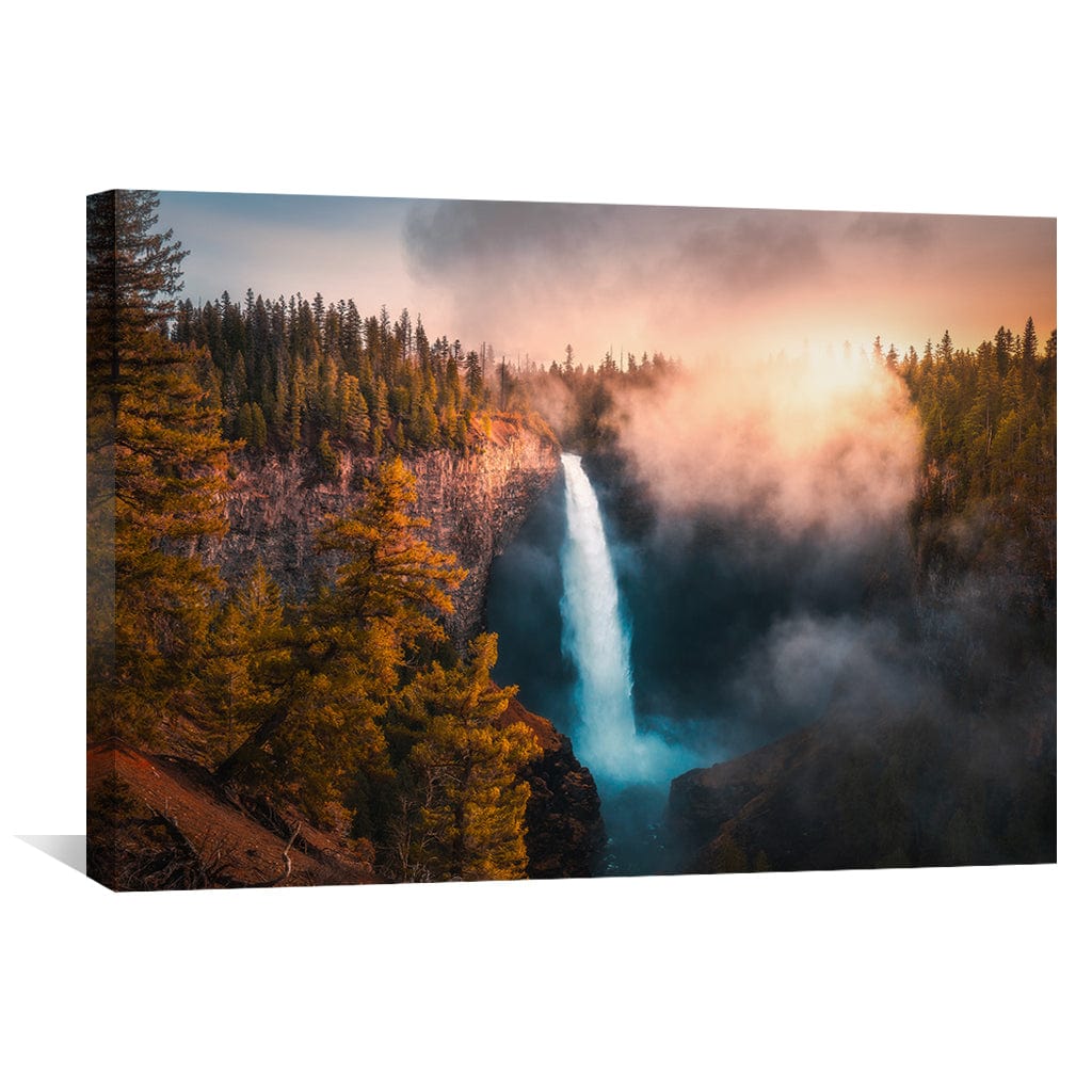 Majestic Waterfall in Misty Forest Surroundings - Stunning Landscape Oil Painting