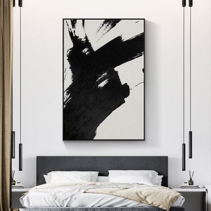 Abstract Black and White Brushstroke Oil Painting for Modern Decor