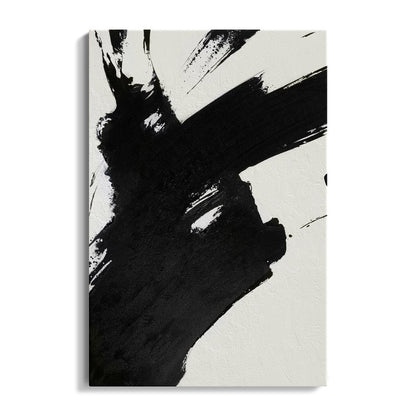 Abstract Black and White Brushstroke Oil Painting for Modern Decor