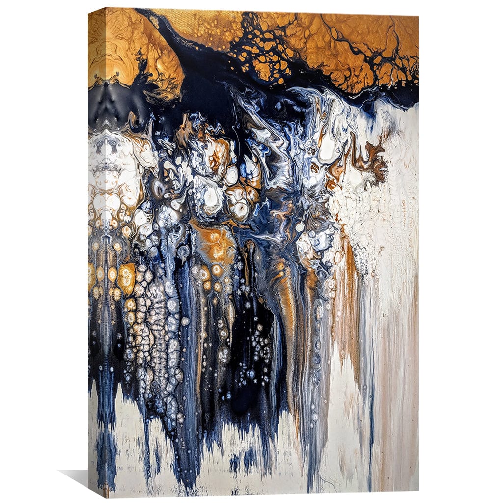 Abstract Dream Catcher Oil Painting with Ocean Waves and Golden Highlights