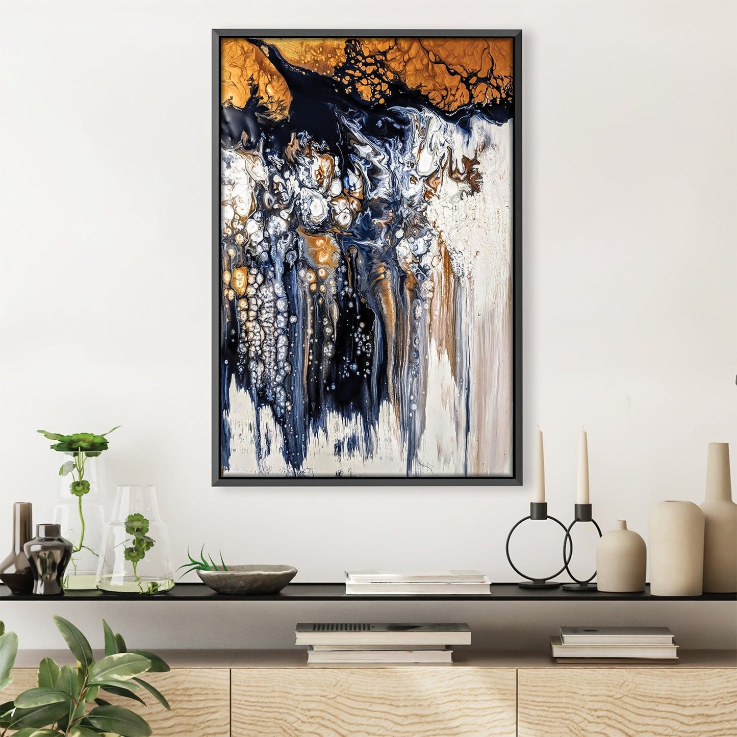 Abstract Dream Catcher Oil Painting with Ocean Waves and Golden Highlights