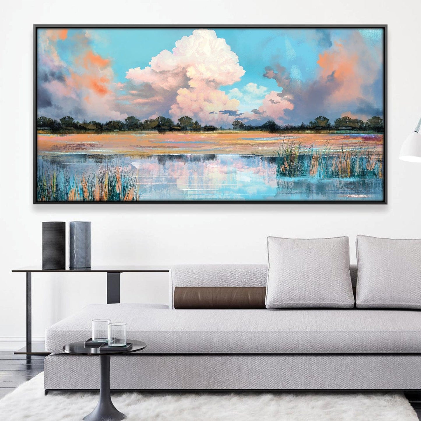 Serene Landscape Oil Painting of Dreamy Water Reflections and Vibrant Skies
