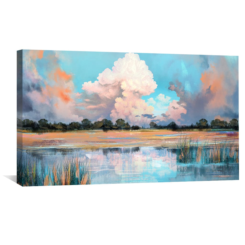 Serene Landscape Oil Painting of Dreamy Water Reflections and Vibrant Skies