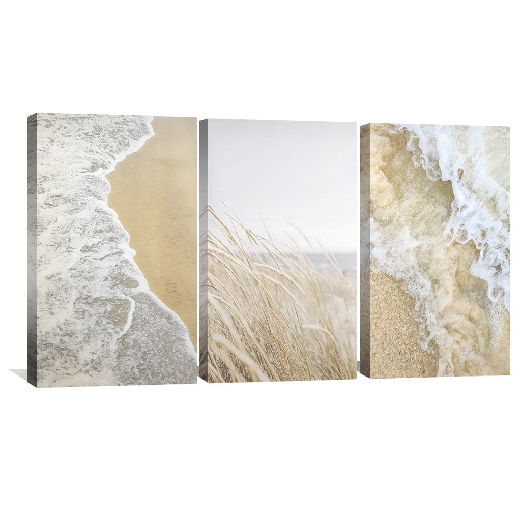 Serene Coastal Waves Triptych Oil Painting for Beach Decor and Relaxing Ambiance