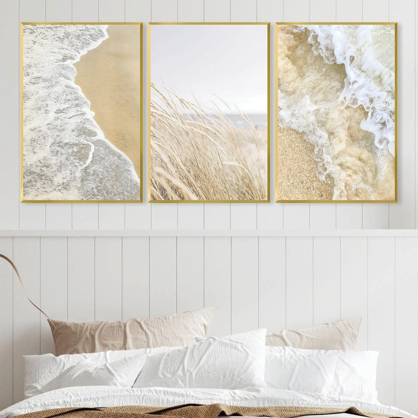 Serene Coastal Waves Triptych Oil Painting for Beach Decor and Relaxing Ambiance