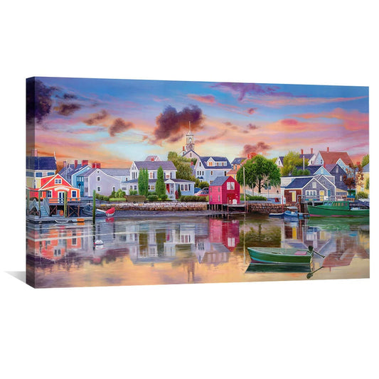 Tranquil Lakeside Sunset: Serene Oil Painting of Waterfront Reflections