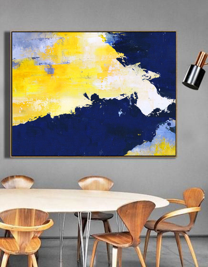 Vibrant Blue and Yellow Abstract Oil Painting for Modern Home Decor