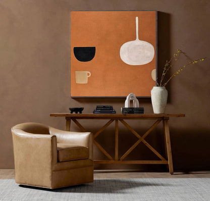Contemporary Minimalist Oil Painting with Shapes and Earthy Tones for Modern Decor
