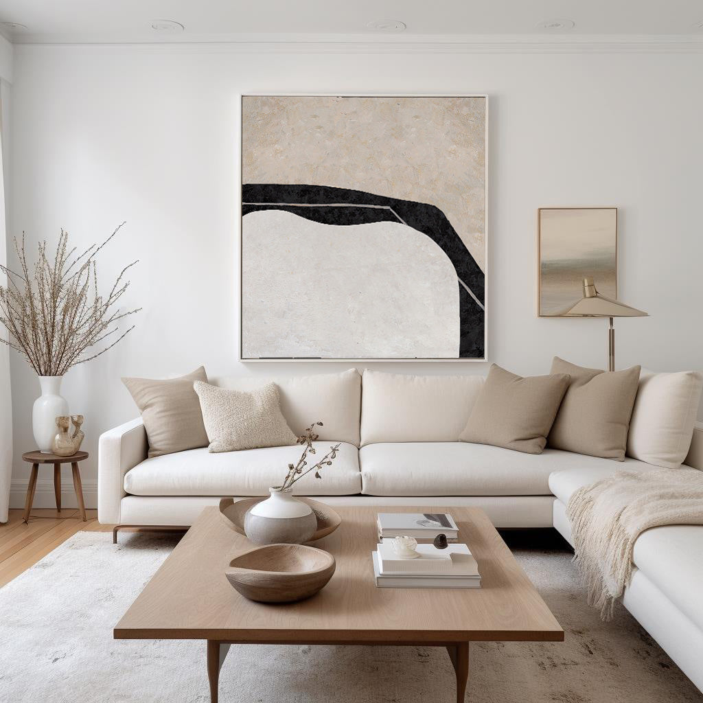 Elegant Minimalist Canvas Art – Modern Black and White Abstract Painting for Home Decor