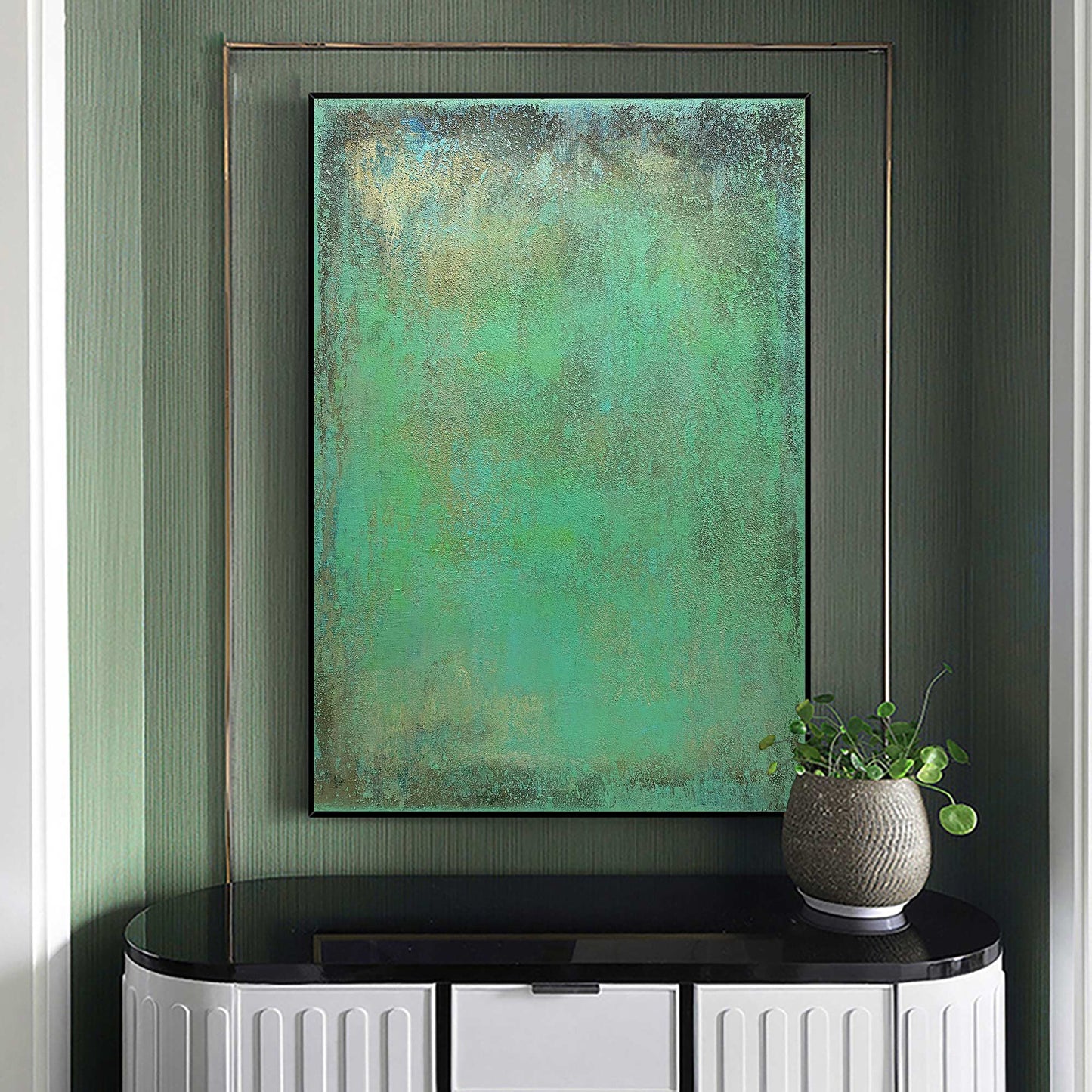 Vibrant Modern Green Abstract Oil Painting for Contemporary Home Décor