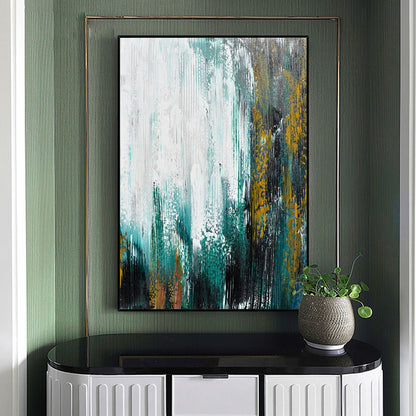 Vibrant Green and Gold Abstract Oil Painting for Contemporary Home Decor