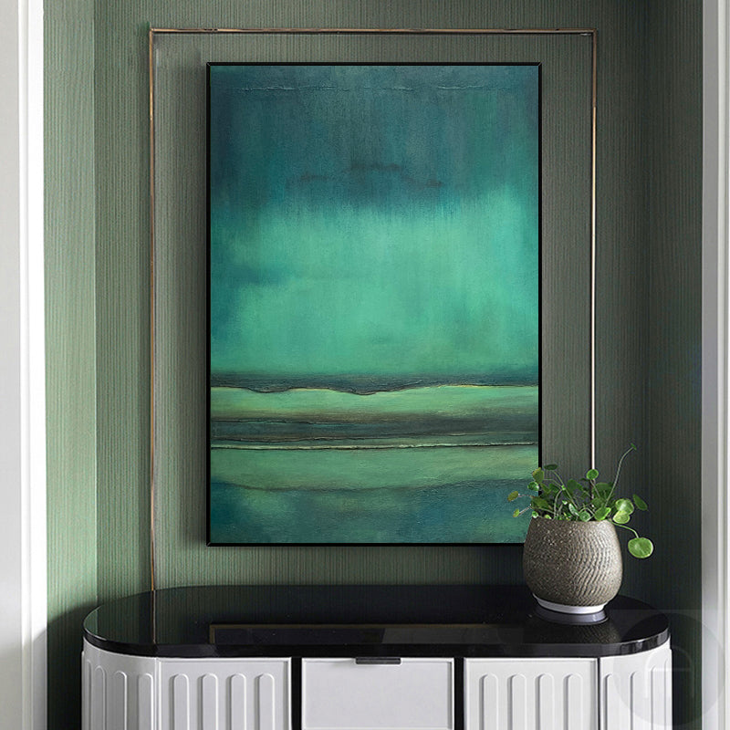 Tranquil Green Abstract Landscape Oil Painting for Modern Home Decor