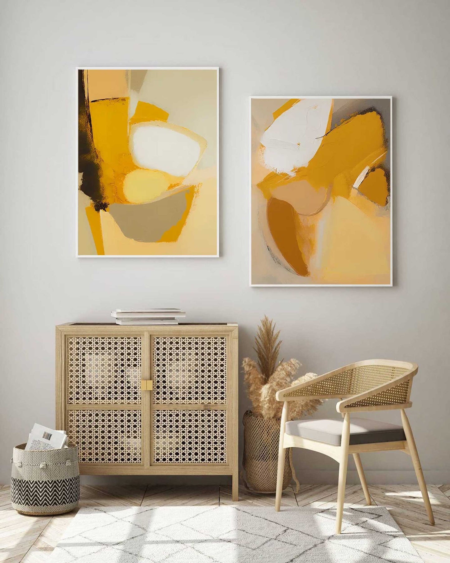 Contemporary Minimalist Abstract Oil Painting in Warm Yellow Tones for Modern Decor