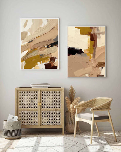 Elegant Minimalist Abstract Oil Painting in Earth Tones for Modern Home Decor