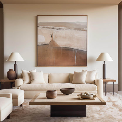 Contemporary Beige and Brown Abstract Oil Painting for Modern Home Decor