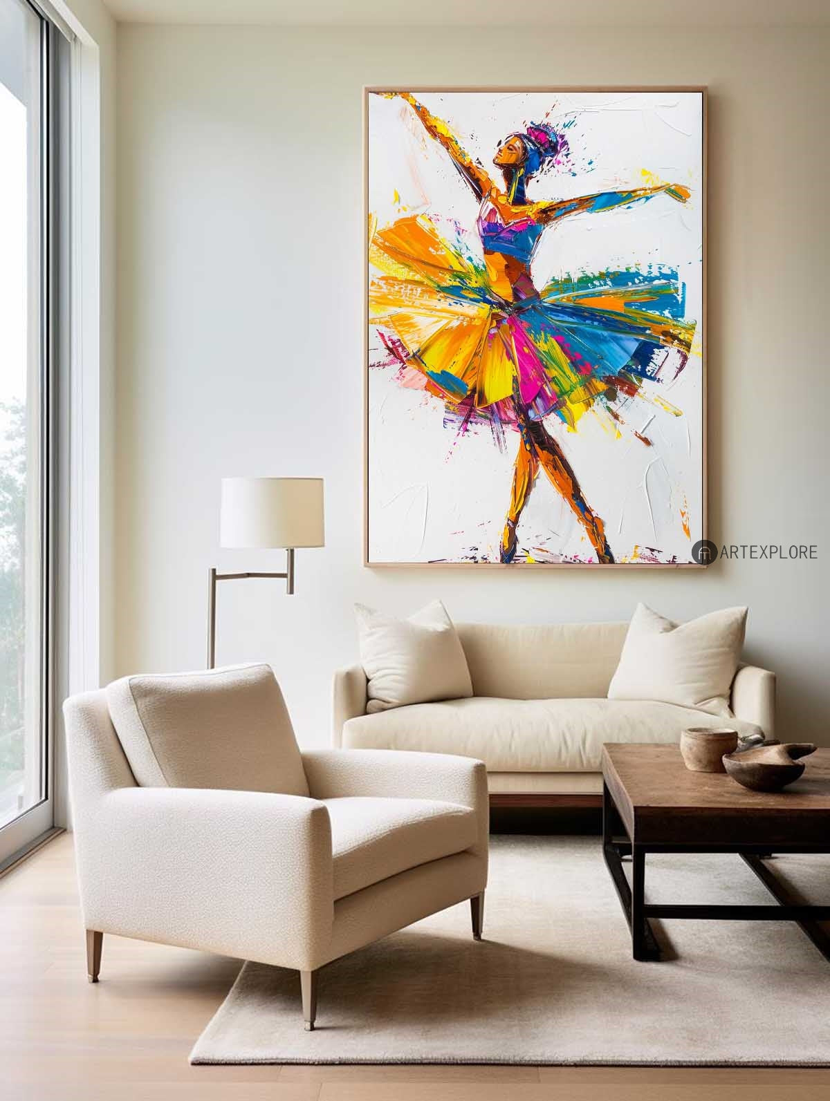 Vibrant Ballerina Dance Oil Painting in Modern Abstract Style for Unique Home Décor