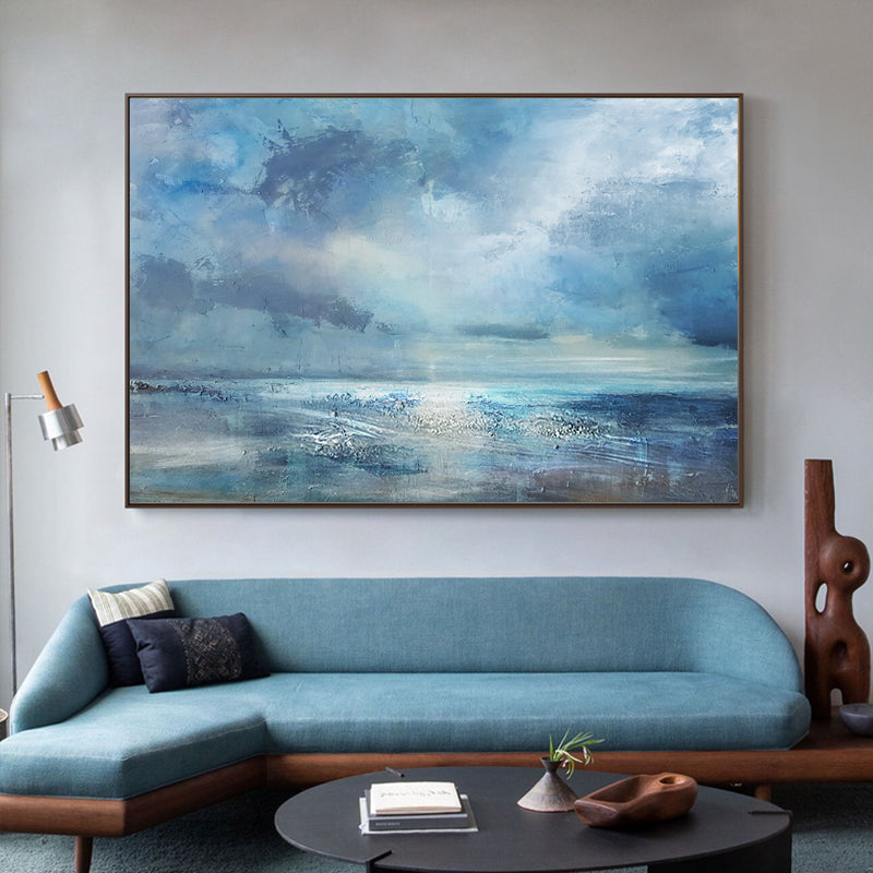 Serene Abstract Beach Landscape Oil Painting for Coastal Home Decor