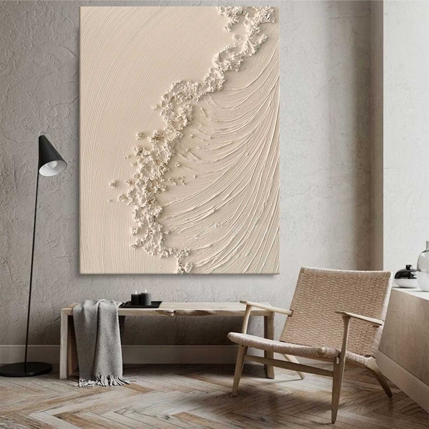 Tranquil Beach Wave Abstract Oil Painting for Coastal Home Decor